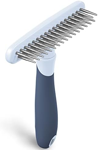 Dog rake deshedding dematting Brush Comb - Undercoat rake for Dogs, Cats, matted, Short,Long Hair Coats - Brush for Shedding, Double Row Stainless Steel pins - Reduce Shedding by 90% (Haze Blue) by DOGI