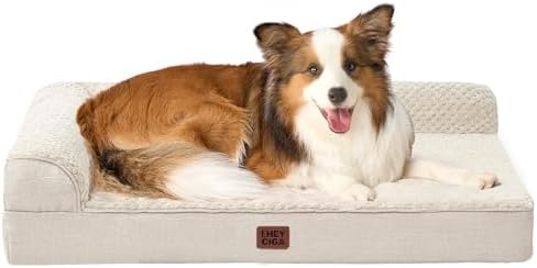 EHEYCIGA XL Dog Bed Memory Foam for Crate, Extra Large Dog Bed Orthopedic with Washable Removable Cover, Waterproof Pet Sofa Couch XLarge Size Dogs, 41x27x6.5, Beige by EHEYCIGA