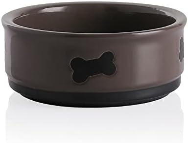 Sweejar Ceramic Dog Bowls with Bone Pattern, Dog Food Dish for Large Dogs, Porcelain Pet Bowl for Water 70 Fl Oz (Brown) by Sweejarco1949