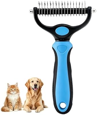 Dematting Comb for Dogs and Cats, Undercoat Rake Pet Brush for Long Hair, Deshedding Dog Brush Removes Tangles Knots and Loose Fur, Grooming Tool for Thick Coats (Blue L) by Unknown