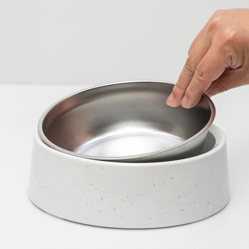 Bzyoo Pet Bowl for Small Dogs & Cats, Stylish Sprinkle Design, Elevated, (White w/Scoop, 4 Cups w/Scoop) - Image 2