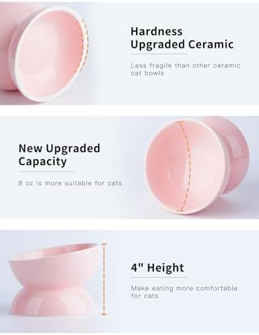 ABRUTY Cat Water Bowl, 16 OZ Ceramic Elevated Cat Bowls, 15° Tilted and Raised Pet Food Dish, Anti Vomiting Protect Pets' Spines and Whisker Fatigue - Image 4
