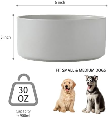 6'' Ceramic Dog Bowl - 30Oz Classic Dogs Food & Water Bowl for Small and Medium Breed Dogs, Heavy Duty Non-Slip Dog Dishes, Food Grade Stoneware Pet Bowl, Dishwasher & Microwave Safe, Grey - Image 3