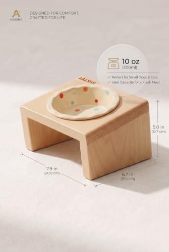 Elevated Cat Bowls with Natural Beech Wood Stand and Ceramic Bowl - Image 2
