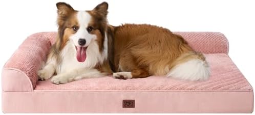 EHEYCIGA XL Dog Bed Memory Foam for Crate, Extra Large Dog Bed Orthopedic with Washable Removable Cover, Waterproof Pet Sofa Couch XLarge Size Dogs, 41x27x6.5, Pink by EHEYCIGA