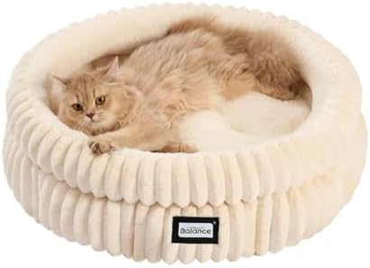 BALANCE Cat Bed Kitten Bed, Washable Round Cat Beds for Indoor Cats,Super Soft Plush Faux Fur Pet Bed for Puppy and Kitten with Anti-Slip Bottom by BalancePet