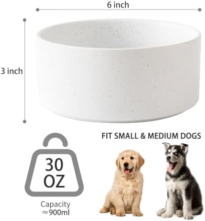 6'' Ceramic Dog Bowl - 30Oz Classic Dogs Food & Water Bowl for Small and Medium Breed Dogs, Heavy Duty Non-Slip Dog Dishes, Food Grade Pet Bowl, Dishwasher & Microwave Safe, Speckled White - Image 3