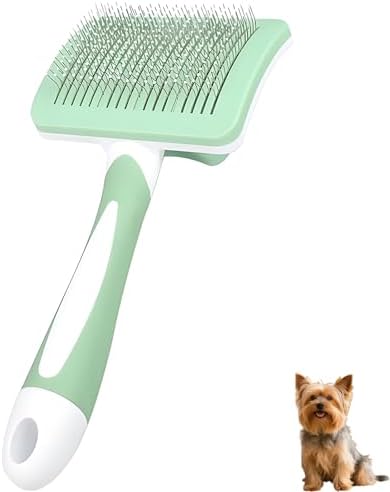 Self Cleaning Slicker Dog Brush for Small Long-Haired Breeds (Green) by PetJoyHaven