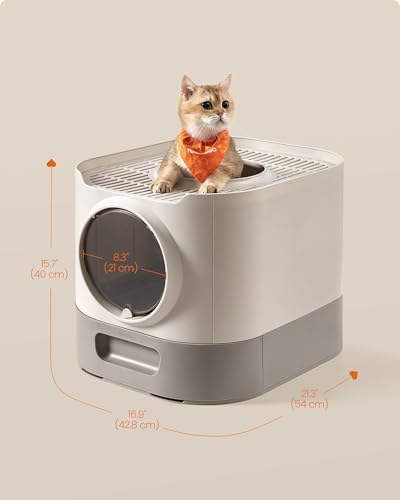 Feandrea Cat Litter Box with Lid, XL Enclosed, Slide-Out Tray, Scoop - Image 6