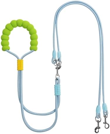 Double Dog Leash for Two Dogs,Dual Hands Free Heavy Duty Dog Leashes,360 Swivel No Tangle Walking Leash,Soft Padded Handle,Adjustable Crossbody Waist Belt Rope for Small Medium Large Dogs,Blue by MewZoo
