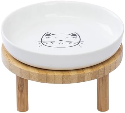 Lusifaco Shallow Wide Elevated Cat Bowls Whisker Fatigue (White,Set of 1) by MakesMealsMoreEnjoyable