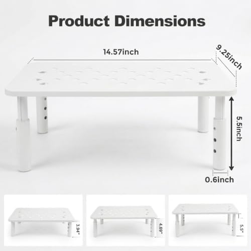 Raised Automatic Cat Feeder Stand for Double Bowl Feeders, Carbon Steel 14.57 x 9.25 in, 3 Adjustable Heights 4.13-5.71 in, Non-Slip, Fits Feeders & Water Dispensers, No-Drill (White) - Image 4