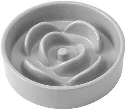6'' Ceramic Slow Feeder Dog Bowls - Petal Shape Modern Dog Food Dish for Cats and Small Breed Dogs, Puzzle Maze Bowl to Slow Down Eating, Anti-Gulping, Dishwasher & Microwave Safe, Grey by Welloyed