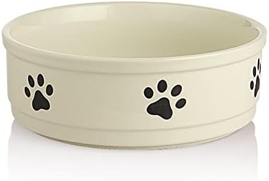 Sweejar Ceramic Dog Bowls with Paw Pattern, Dog Food Dish for Large Dogs, Porcelain Pet Bowl for Water 70 Fl Oz (Beige) by Sweejarco1949