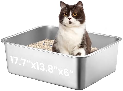 Stainless Steel Cat Litter Box, 17.7"x13.8"x6", Large by Petinstinct