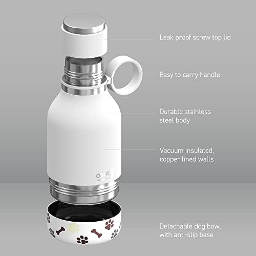 asobu Buddy Bottle, a Stainless Steel Insulated Water Bottle with Removable Dog Water Bowl and Dog Food and Treat Storage plate (White, 37 oz Water Bottle with 2 Bowls) - Image 5