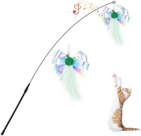 Pawaboo Cat Feather Wand Interactive Toy, 2 Feathers + 1 Wand with Bell by Pawaboo
