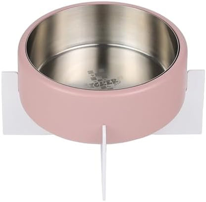 DBL3000A Intersecta Small/Medium Concrete and Stainless Steel Bowl 16oz (2 Cups) with Metal Stand Pet Feeder, Pink/White by THELICKERSTORE