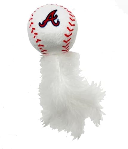 BEST PLUSH CAT TOY - MLB ATLANTA BRAVES Complete Set of 3 piece Cat Toys filed with Fresh Catnip. Incld: 1 Baseball Cap Cat Toy, 1 Baseball Cat Toy with Feathers, & 1 Beer Bottle. Beautiful Team LOGOS - Image 5