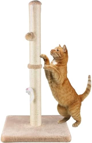 MeowHomm 32” Tall Cat Scratching Posts for Indoor Cats Adults with 2 Hanging Ball, Large Cat Scratch Post Cat Scratcher Includes Sisal Rope(Yellow) by MeowHomm