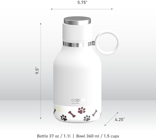 asobu Buddy Bottle, a Stainless Steel Insulated Water Bottle with Removable Dog Water Bowl and Dog Food and Treat Storage plate (White, 37 oz Water Bottle with 2 Bowls) - Image 6
