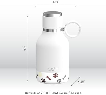 asobu Buddy Bottle, a Stainless Steel Insulated Water Bottle with Removable Dog Water Bowl and Dog Food and Treat Storage plate (White, 37 oz Water Bottle with 2 Bowls) - Image 6
