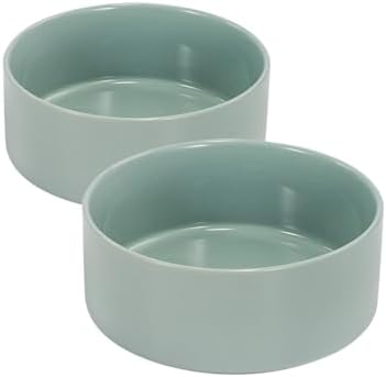 SPUNKYJUNKY 28.7OZ Ceramic Dog and Cat Bowl, Modern Cute Weighted Food Water Bowl for Replacement Morandi Green (2 Pack) by SPUNKYJUNKY