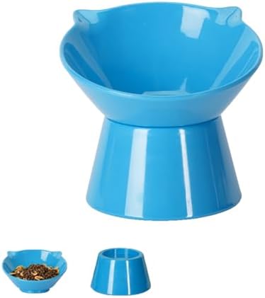 Detachable Elevated Cat Bowls, 15° Tilted Raised Cat Food Bowl Anti-Vomiting,Whisker Friendly, Adjustable Large Cat Dishes Extra Wide for Protecting Spine, Adult Kitten (Blue) by LuckyPots