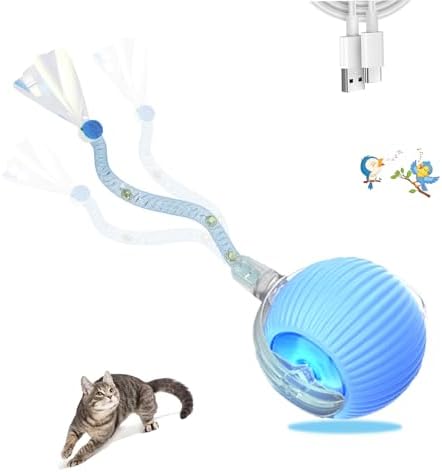 1PC Interactive Cat Toys for Indoor Cats,2025 New Generation Interactive Cat Ball Toy with Elastic Mesh Tail,Automatic Cat/Kitten Toys with Chirping & Motion Activate,Cat Toys for Bored Indoor,Blue by Unknown