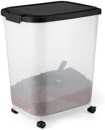 Amazon Basics Pet Food Storage Container with Rolling Wheels, BPA-Free, Detachable Scoop, 50lbs Capacity by AmazonBasics