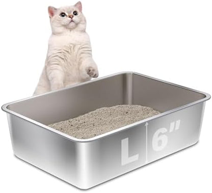 Stainless Steel Litter Box, 20"x14"x6" Large Metal Cat Litter Box by StainlessSteelLitterBox
