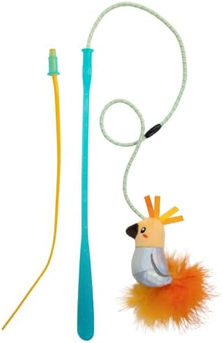 Catstages Flutter Frenzy Prey Wand Set Cat Toy for Cats & Kittens, 2 Interchangeable Attachments, Prey-Like Tail & Plush Bird on Stretchy Cord by Catstages