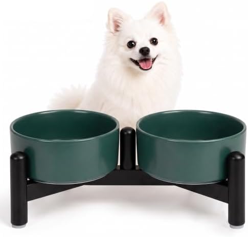 Raised Ceramic Dog Bowl Set with Stand, 1.6 Cups Elevated Dog Food Stand by PTOBER