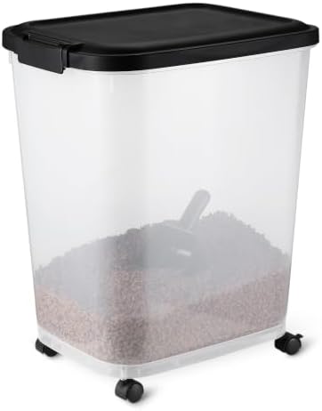 Amazon Basics Pet Food Storage Container with Wheels, BPA-Free, Detachable Scoop, 30lbs Capacity, Reliable Seal by AmazonBasics