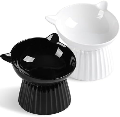 Ceramic Raised Cat Bowl，Tilted Raised Bowl Anti Vomit Bowls for Indoor Cats Whisker Friendly Pet Feeder for Cats Puppies, Microwave and Dishwasher Safe by Wellbro