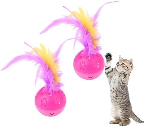 BeeSpring Cat Balls Interactive Cat Toy Feather Balls with Loud Bell Inside (2Pcs Red) - Image 6