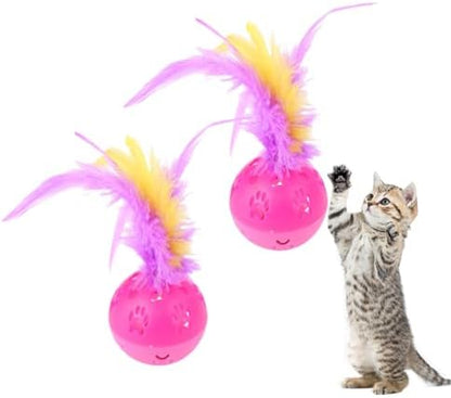 BeeSpring Cat Balls Interactive Cat Toy Feather Balls with Loud Bell Inside (2Pcs Red) - Image 6