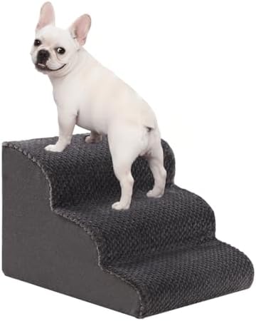 Oiilores Dog Stairs for Small Dogs 15" H, 3-Step Dog Steps Ramp for Couch Sofa and Chair with Anti-Slip Washable Cover and Durable High Density Foam, Pet Stairs for Cats, Grey by OiiloresComfyDoorMat