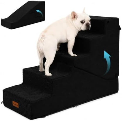 5-Step Dog Stairs and Ramp for Small Dogs and Cats, Pet Steps for High Bed with Non-Slip Bottom, Black by SIEMOUR