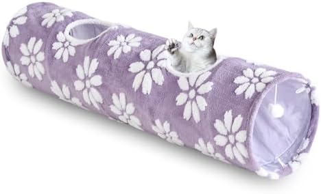 Straight Cat Tunnel for Indoor Cats 47"x12", Purple Flower by Yaning