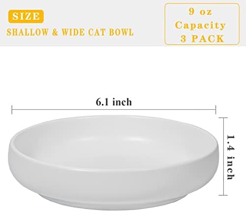 Ceramic Cat Bowls,Shallow Cat Dishes for Food and Water, 6 inch Matte Finish Wide Cat Food Bowl,Whisker Fatigue Free Pet Puppy Kitten Bowl Set of 3,Dishwasher Safe - Image 3