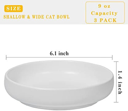 Ceramic Cat Bowls,Shallow Cat Dishes for Food and Water, 6 inch Matte Finish Wide Cat Food Bowl,Whisker Fatigue Free Pet Puppy Kitten Bowl Set of 3,Dishwasher Safe - Image 3