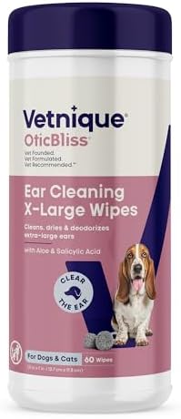 Vetnique Oticbliss XL Cat & Dog Ear Wipes, Ear Cleaner for Wax, Dirt & Odor by Vetnique