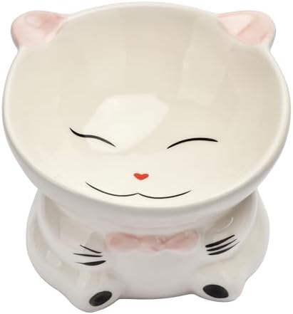 Ceramic Raised Cat Bowl for Indoor Cats,Elevated Cat Food Bowls Whisker Friendly,Anti Vomiting & Protect Pet's Spine,Cute Tilted Dish for Flat Faced Kitten (Orange Shaped) - Image 6