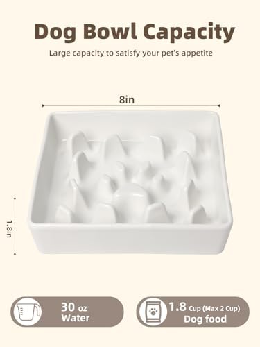 GDCZ Ceramic Dog Slow Feeder Bowls, Square Bowls (White, M-1.8 Cups) - Image 2