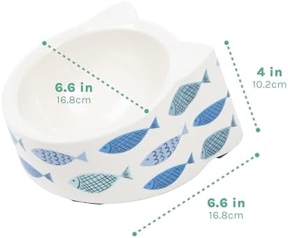 Kitty City Elevated Melamine Cat Bowl - Raised Tilted Dish for Food & Water, Sturdy Non-Slip Base, Non-Porous & Break Resistant, Dishwasher Safe, Indoor or Outdoor Pets – 5.4oz Capacity, Blue Fish - Image 3