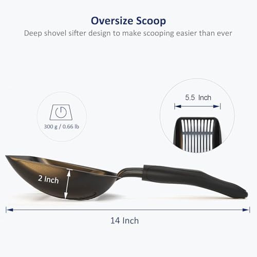 WePet Cat Litter Scoop, Non-Stick Plated Aluminum Alloy Sifter, Kitty Durable Metal Scooper, Deep Shovel, Long Handle, Kitten Pooper Lifter, Size Large, Coated Black Body with Black Handle - Image 5