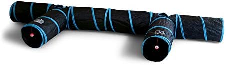Feline Ruff Premium 3 Way Cat Tunnel. Extra Large 12 Inch Diameter and Extra Long. A Big Collapsible Play Toy. Wide Pet Tunnel Tube for Other Pets Too! (3 Way Two Pack + Teaser Wand!) by Feline+Ruff