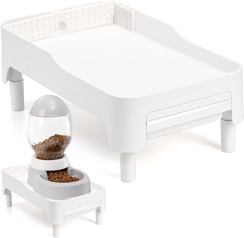 YOUEON Raised Pet Feeder Stand for Cats and Dogs Neck Health, Adjustable Height Elevated Shelf Suitable for 90% Automatic Pet Feeder & Water Dispenser, with Drawer to Stock Pet Snacks, Canned Food by YOUEON