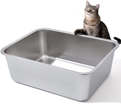 Stainless Steel Litter Box, High Sided Large Metal Cat Litter Box by Nyutu